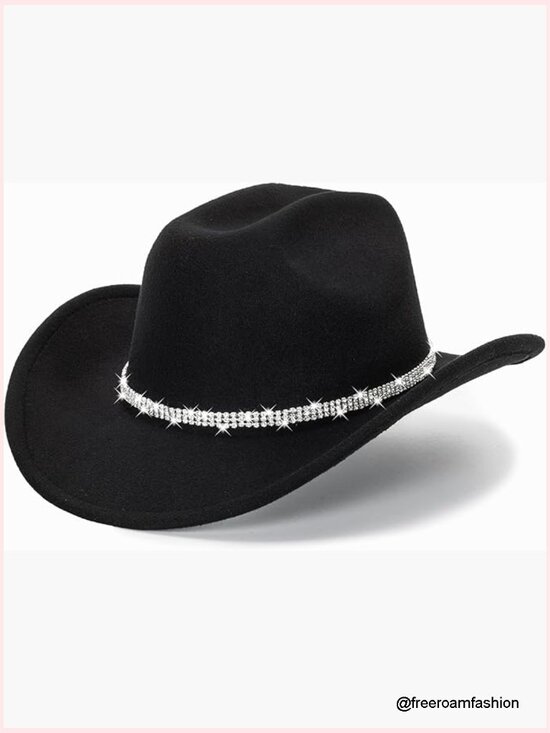 Accessories - Glitter Rhinestone Cowgirl Hat - Western Cowboy Hat with Fringe Trim